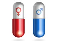 带有男性女性符号的蓝色和红色药丸